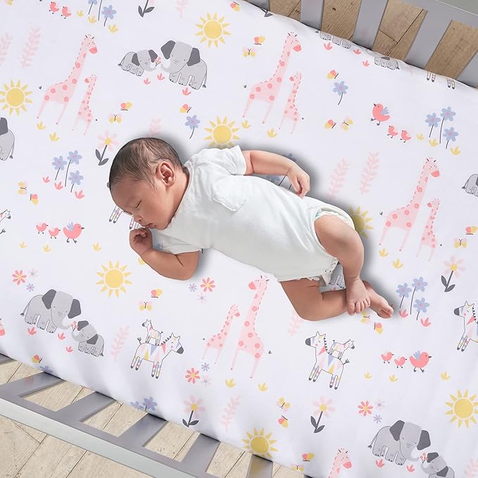 Lambs & Ivy Jazzy Jungle 3-Piece Safari Animals Pink Baby Crib Bedding Set