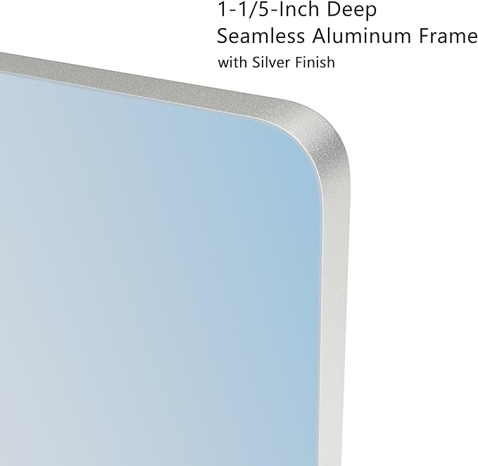 VocalStar 18 x 26 Inch Silver Bathroom Mirror for Wall, Metal Framed Rounded Rectangle Vanity Mirror Modern Farmhouse, 1/4-inch Shatterproof Glass | Ultra-Flush Hanging