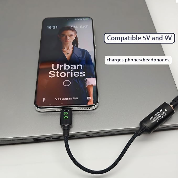 140W DC4530 to USB C PD Cable DC 4.5mm x 3.0mm Female(4.5 x 0.6mm) Input to Type C Male Power Charging Cable with Charging Voltage Current watt Display Real time,for Phones,Tablets,Laptops