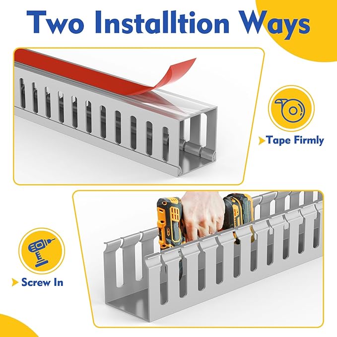 Open Slot Wiring Raceway Cable Duct, 123in Cable Management Channel Cord Track,Desk Wire Channel, Under Desk Cable Management to Hide Cables, Wires for Computers (Grey, 1.57" Hx1.57 W, 15.4''L(8 Pc))