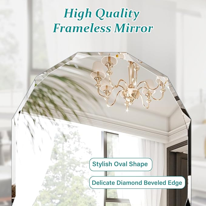 Pregaspor Single Beveled Edge Bathroom Vanity Mirror, 30" x 36" Oval Wall Mirror, Shatterproof Frameless Mirror for Over Sink, Restroom