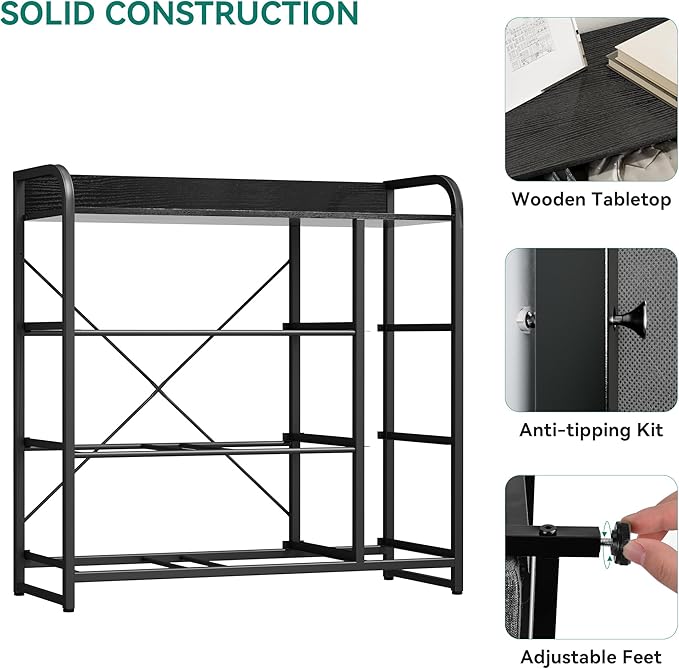 YITAHOME Fabric Dresser with 7 Drawers - Storage Tower with Large Capacity, Organizer Unit for Living Room - Sturdy Steel Frame, Easy Pull Fabric Bins & Wooden Top (Black/Grey)