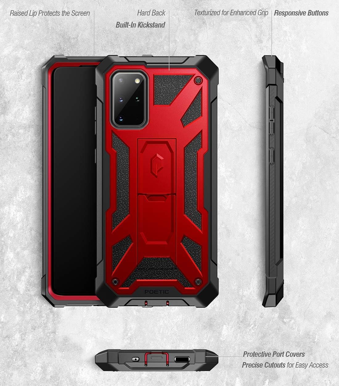 Poetic Spartan Series Case for Galaxy S20+ Plus - Full-Body Rugged Dual-Layer Shockproof Cover with Kickstand, Metallic