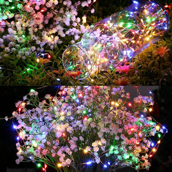 Brizled 2 Pack Each 200 LED 66ff Multicolor Solar Christmas Lights, Colored Solar String Lights 8 Modes Twinkling Fairy Lights with Memory Waterproof Twinkle Lights for Outdoor Garden Party Tree Decor