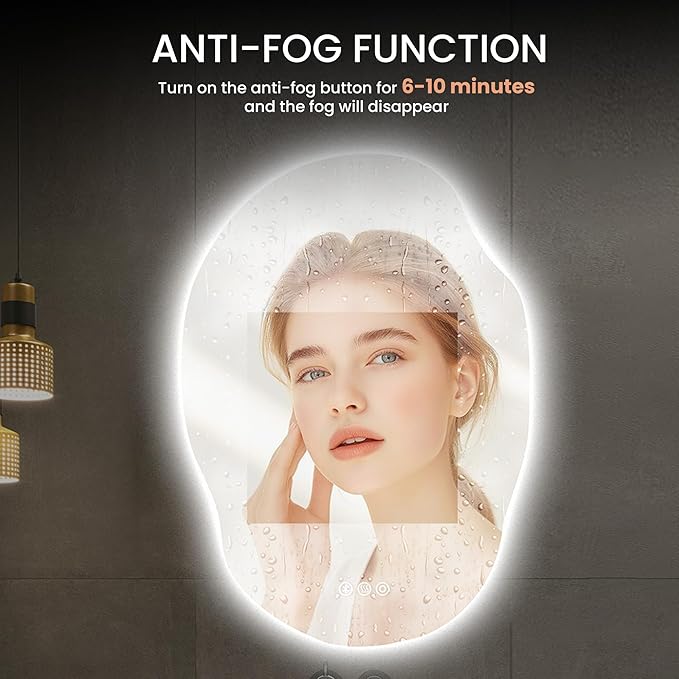 Irregular Led Bathroom Mirror with Bluetooth, 22 x 30 Inch Lighted Mirrors, Backlit Mirror with Anti-Fog, Memory Function, 3 Color Temperature, Dimmable Asymmetrical Led Mirror