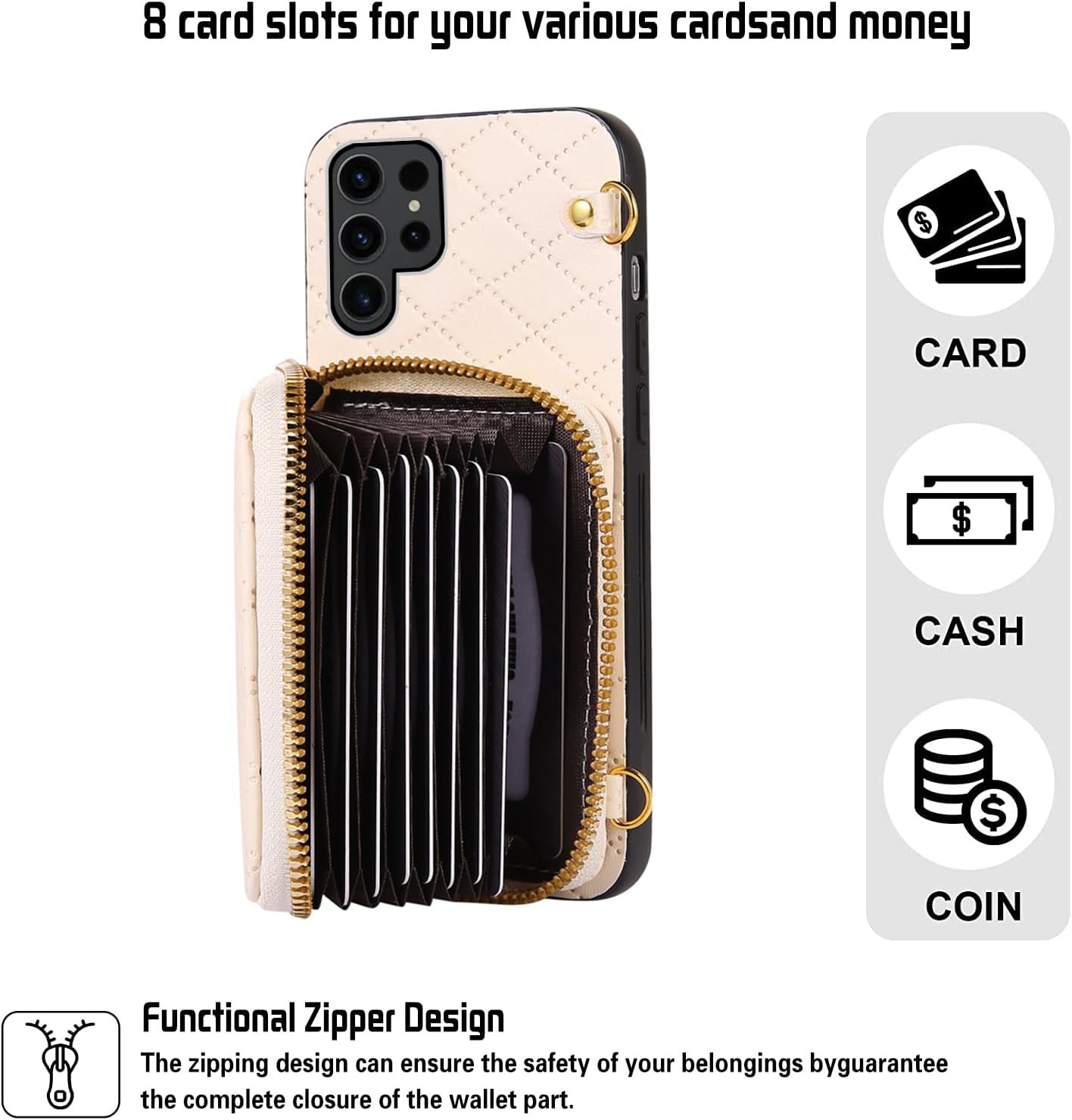 Furiet Detachable Crossbody Strap Wallet Case for Samsung Galaxy S23 Ultra 5G, Multi Card Slots, Beige