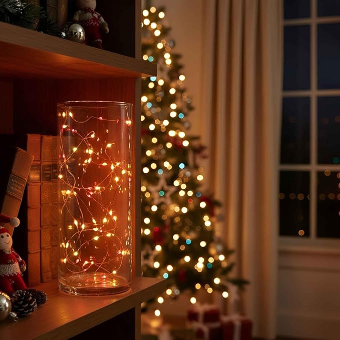 QBIS Battery Powered Fairy Lights for Halloween Decorations, 40 LEDs, Red, Orange, Yellow Battery Operated String Lights for Christmas, 6hr Timer Mode, Party, Bedroom, Dorm Lighting - 2 Pack
