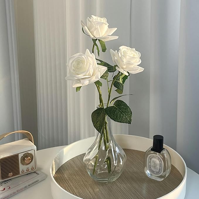 Roses Artificial Flowers 10 Pack in Bulk, White Fake Roses Flowers Realistic Roses for Wedding Home Party Decoration Event Gift