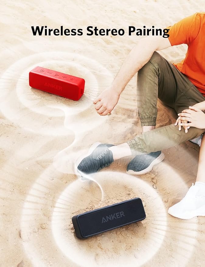 Anker Soundcore 2 Portable Bluetooth Speaker with Stereo Sound, Bluetooth 5, Bassup, IPX7 Waterproof, 24-Hour Playtime, Wireless Stereo Pairing, Speaker for Home, Outdoors, Travel