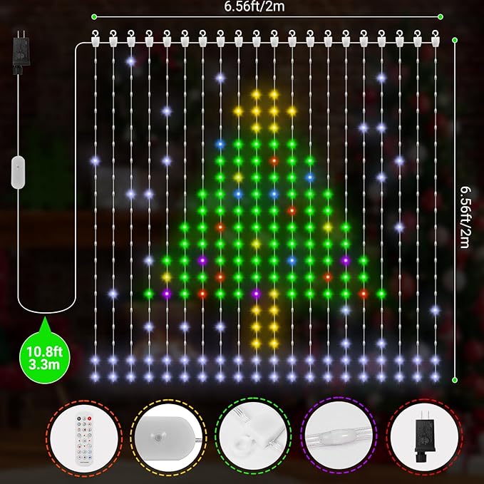 Smart Curtain Lights 400 LED, Color Changing LED Curtains Light 6.6 * 6.6 FT, DIY Fairy String Light Curtain for Bedroom Backdrop Party Indoor Outdoor Christmas Decor (APP +Remote Control)