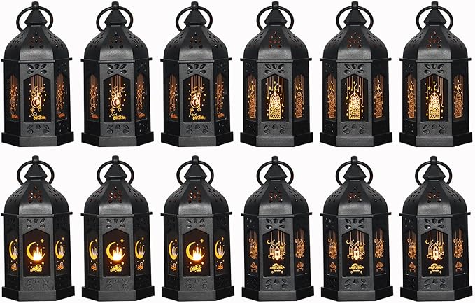 LLQ Ramadan Lanterns (5-12pcs) - Mini Lanterns Decorative Lights - Ramadan Gifts & Table Centerpiece, Eid Mubarak Decorations, Black