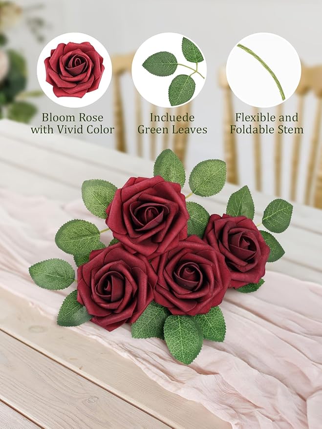 MACTING Artificial Rose Flowers 30PCS Real Touch Fake Flowers with Stem Red Foam Roses for DIY Wedding Bouquet Backdrop Table Centerpieces Arrangements Crafts Party Home Mothers Day Decorations