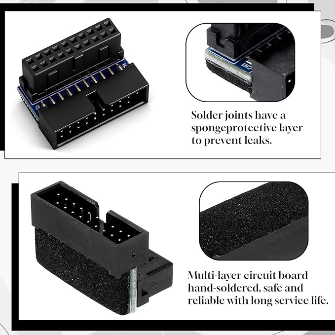 2 Pcs USB 3.0 Motherboard Adapter USB 3.0 90 Degree Adapter Motherboard 19pin/20pin Male to Female L Turn Right Angle Power Adapters for Desktop Motherboards Internal Header Adapters