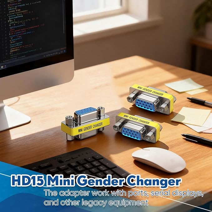 Kingdder 10 Pcs HD15 Mini Gender Changer VGA Female to Female Adapter HD15 Adapter VGA Cable Extender for PC Computer Data Transfer