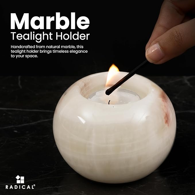 Radicaln Marble Tealight Candle Holder 4" Inch White Onyx Handmade Decorative Votive Candle Holder for Wedding Centerpieces, Elegant Set of 3 Mini Candle Holders for Living Room