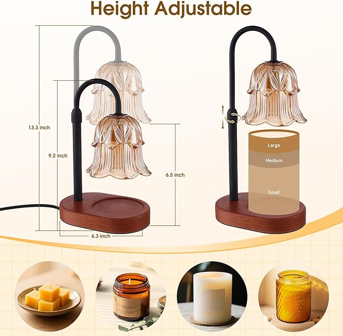 Candle Warmer Lamp Adjustable Timer Electric－Amber Flower Shaped Melting Wax Lamp
