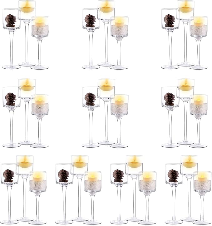 NUPTIO Tealight Candle Holders Bulk: Set of 30 Long Stemmed Candle Stands for Table Centerpiece Decor - Monet Candleholders for Floating Candles