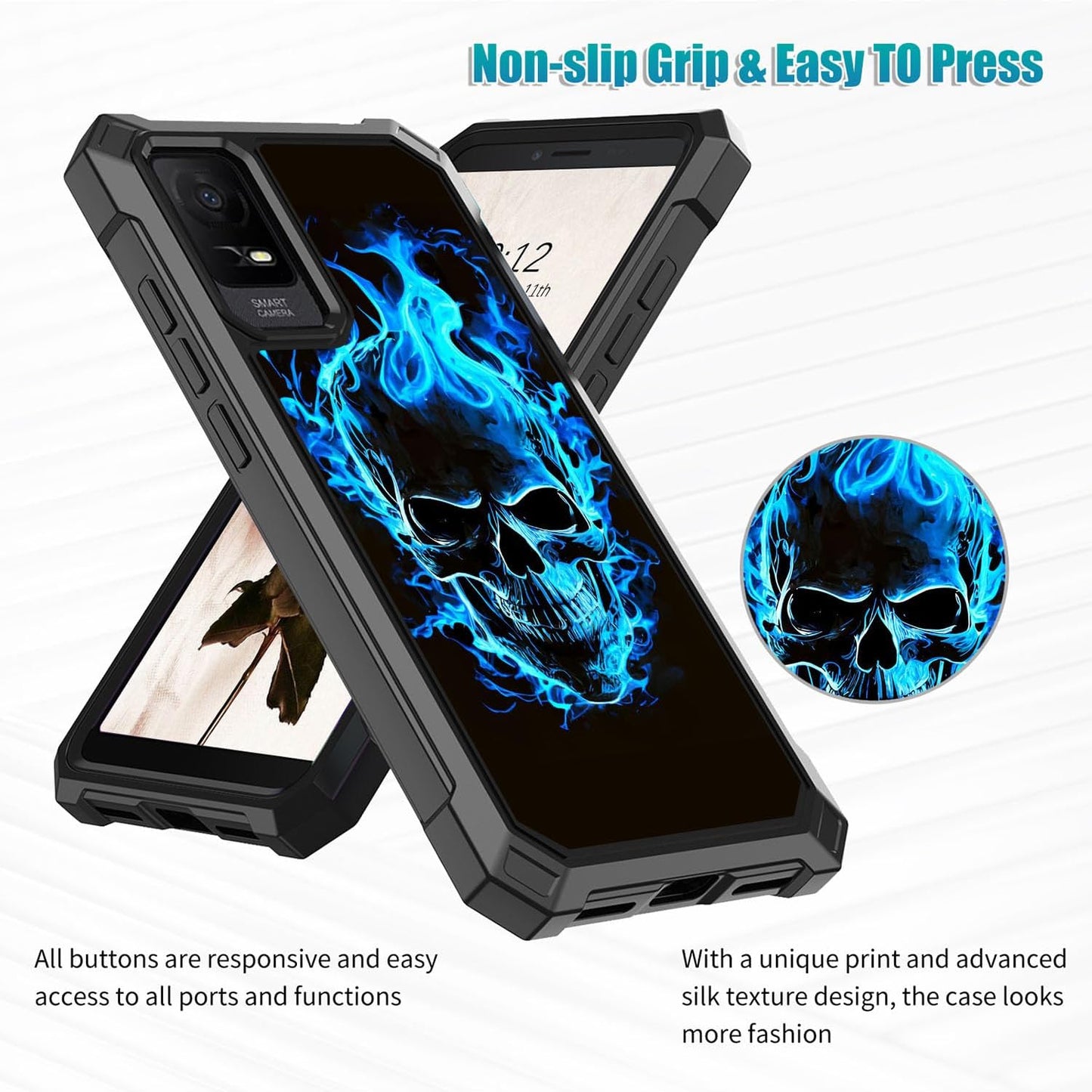for TCL ION X Case, Heavy Duty Rugged Hard PC & Soft TPU Bumper with Glass Screen Protector for TCL ION X/ION V/40Z -