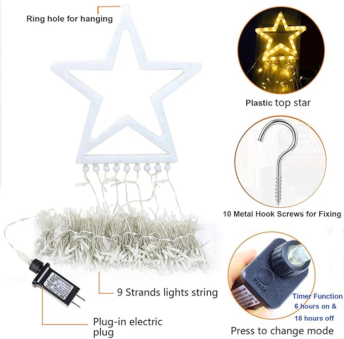 FUNIAO Christmas Lights, 320 LED String Lights with 12" Plastic Star Tree Topper, 8 Modes Outdoor Waterproof Christmas New Year Parties, Yard, Garden, Home Decor (Warmwhite)