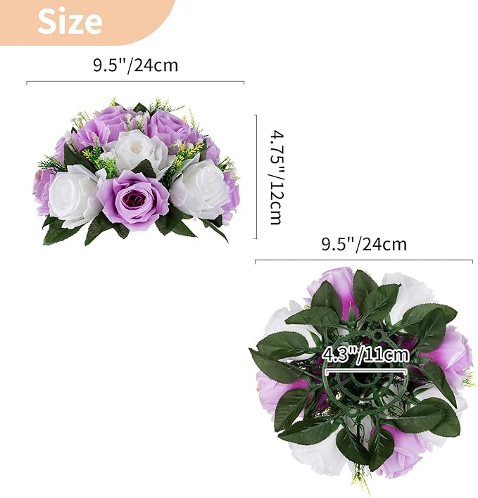 NUPTIO Flower Wedding Centrepieces for Tables - 6 Pcs 9.5in Diameter Lilac & White Artificial Flowers Rose Ball for Centerpieces Table - Fake Rose Arrangements for Weddings Birthday Party Decor