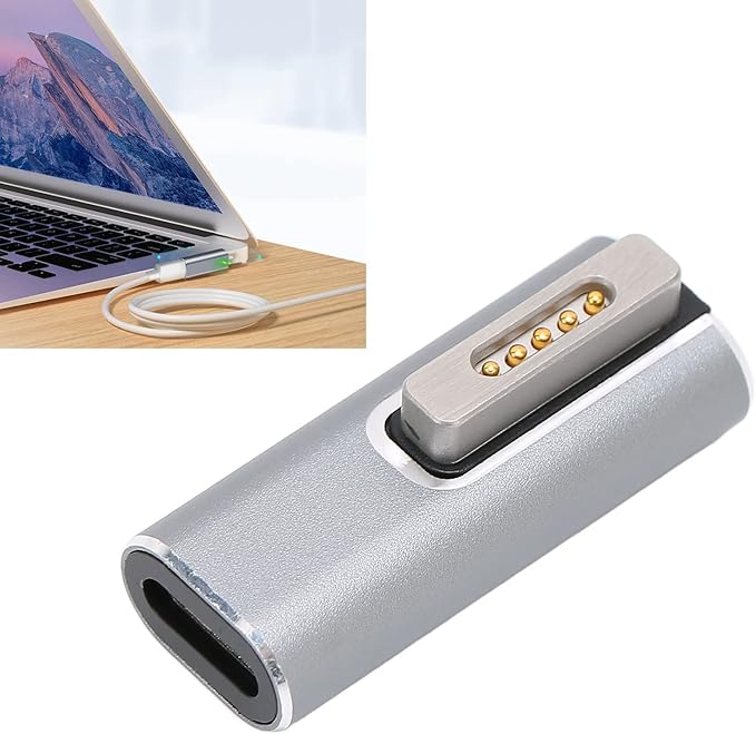 Watris Veiyi USB C to Magnetic T-Tip Adapter, Female Type-C to Magnetic 2 Converter, 5A Type-C PD Power Fast Charging Adapter for OS X Laptop(Silver)