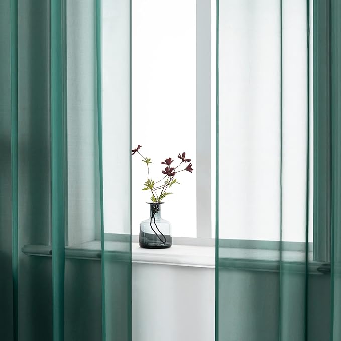 DUALIFE Hunter Green Curtains 108 Inches Long for Living Room 2 Panels Grommet Window Semi Sheer Extra Long Curtains for High Ceiling Bedroom Party Parties Backdrop 9 FT Floor Length Forest Green
