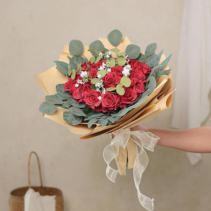 FOTEEWL 60 Pcs Artificial Rose Flower Realistic Faux Silk Roses Stem Fake Roses Bouquet for Flower Arrangement,Wedding Centerpieces,Party,Home Decorations (Burgundy)
