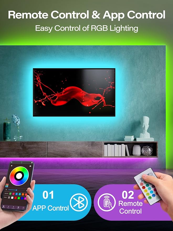 Led Lights for TV, 16.4ft TV Led Backlight 32-75 Inch, USB Led Light Strip with Remote, App Control, RGB Led Strip Lights Music Sync Color Changing Led Lights for Bedroom, Gaming Accessories