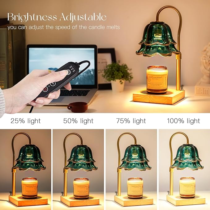 Candle Warmer Lamp with Timer: Flower Candle Warmer with 2 Bulbs Green Height Adjustable Candle Warming Lamps Home Bedroom Decor Birthday Gift for Women