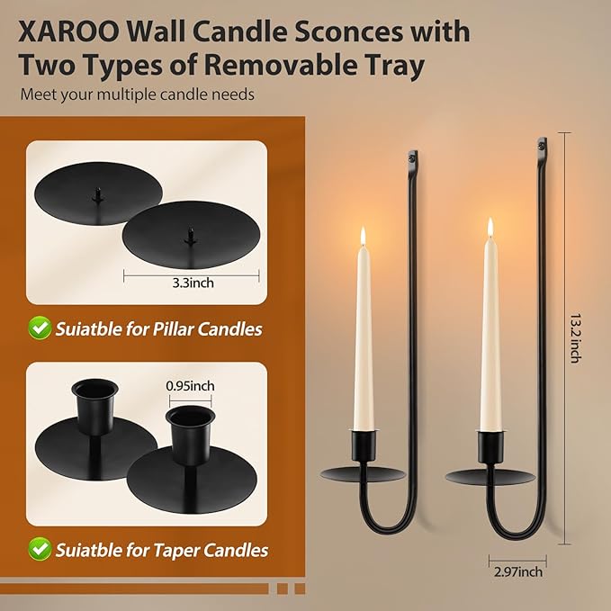 Candle Sconces Set of 2, Taper & Pillar Wall Candle Holder, Black Wall Sconces Set of Two, Decor for Entryway, Stair Corner, Living Room, Gfits for Men Women Mom or Dad