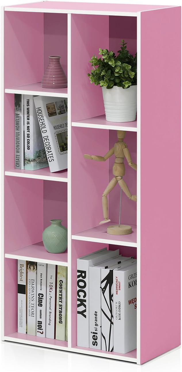 Furinno 7-Cube Reversible Open Shelf, White/Pink 11048WH/PI