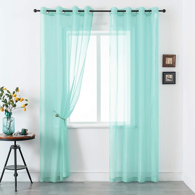 DUALFIE Aqua Curtains 84 Inches Long for Bedroom,2 Panels Sheer Grommet Summer Ocean Coastal Decor Beach Themed Seafoam Green Curtains for Living Room Nursery,52 x 84 Inch Mint Green