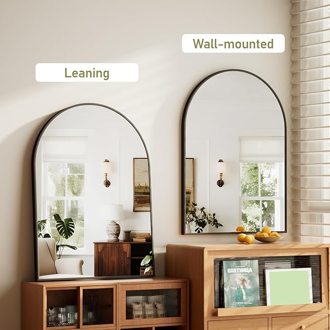 HARRITPURE 36"x48" Arched Bathroom Mirror - Black Wall Mounted Vanity Mirror Aluminum Alloy Frame Large Arch Wall Mirror for Living Room, Bedroom and Entryway