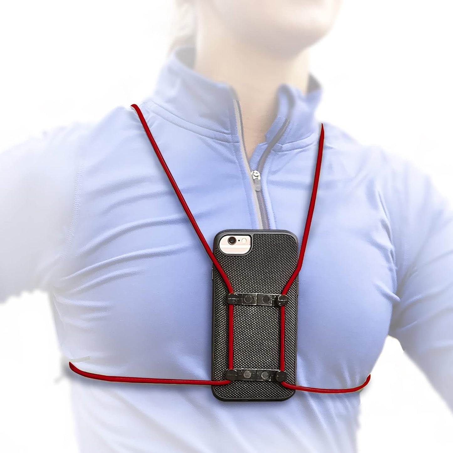Red Retractable Cell Phone Holder, Mobile Phone Chest Mount, Universal Accessory with Body Lanyard