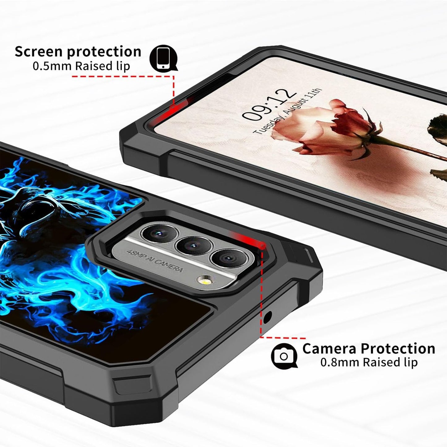 Nokia G310 Case with Glass Screen Protector, 360 Full-Body Shockproof Hard PC & Soft TPU Bumper - Blue Skull 5G 2023.