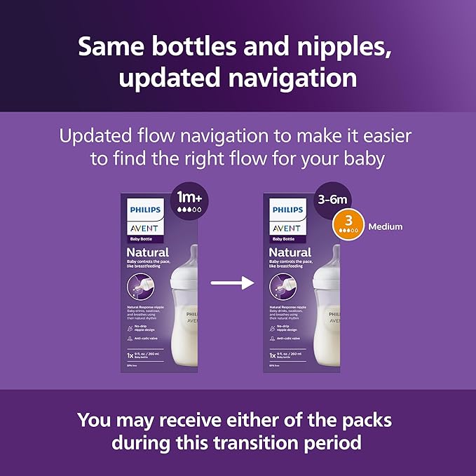 Philips Avent Natural Baby Bottles with Natural Response Nipples (Medium Flow, Flow 3), 9oz, Teal, 4-Pack, SCY903/44