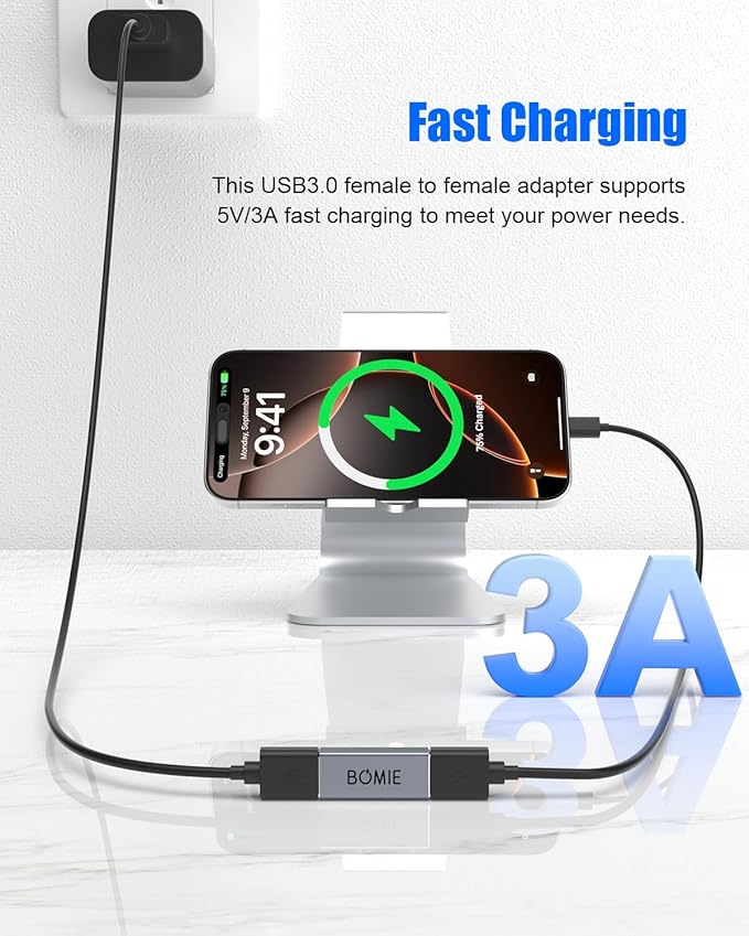 USB Female to Female Adapter 6 Pack,USB 3.0 Type A Female to Female Extension Adapter Connector,5Gbps Data Transfer and Charging for Connecting Extension Two USB-A Male Ends Cable Aluminum Shell Gray