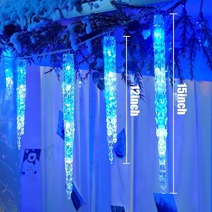 Minetom Icicle Lights Outdoor with Clips, 20ft 100 LED 20 Tubes Twinkling Icicle Strings Connectable Waterproof Hanging Christmas Lights Plug in for Eave Outdoor, Blue and White