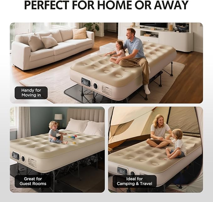 Simpli Comfy EZ Bed Twin Self-Inflating Air Mattress with Built-in Frame, Pump and Wheeled Case, Blow Up Inflatable Air Bed Perfect for Home, Guests, Travel, Vacation, Camping