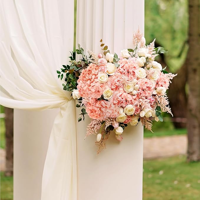 Auihiay 64 PCS Full Hydrangea Flowers, Silk Hydrangea Artificial Flowers Heads with Stems, Artificial Flowers for Wedding, Garden, Baby Shower, Party, Outdoor Indoor Decoration (Light Peach)