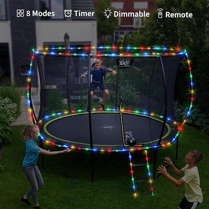 JMEXSUSS 2 Pack Christmas Lights Battery Operated Rope Lights Outdoor Waterproof Total 200LED 8 Modes Battery Powered String Lights with Remote for Car Trampoline Tree Christmas Decor (Multicolor)