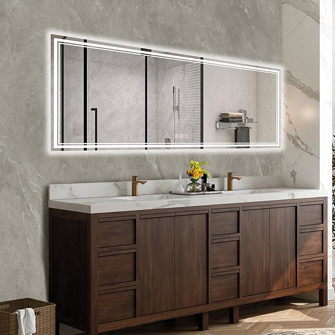 96x36 Inch Led Mirror for Bathroom with Front Light and Backlit, Dimmable Anti Fog Wall Bathroom Mirror with Led Lights, Water Proof, Decor Vanity Mirror