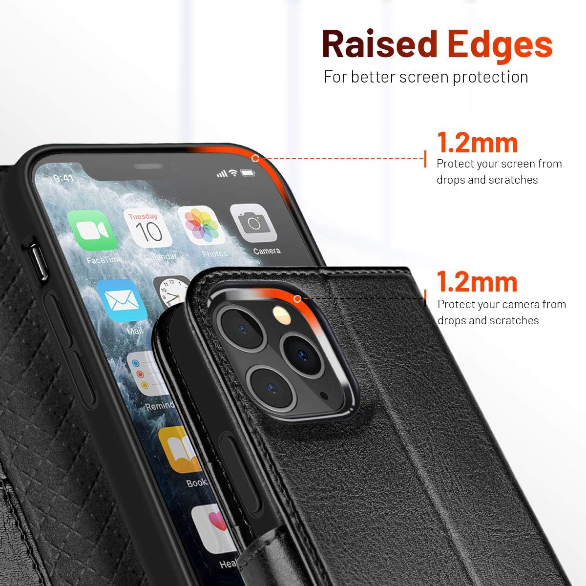 OCASE iPhone 12 Pro Max Wallet Case, Black PU Leather Flip Folio with Card Holders, RFID Blocking, Kickstand