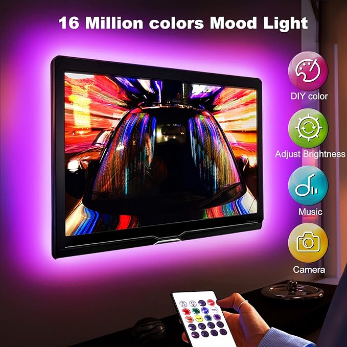 TV Led Backlight 85Inch, 20ft Led Lights for TV 85-100 Inch, Led Strip Lights with Remote, Music Sync Bluetooth APP TV Light Behind, USB TV Lights for Bedroom, Mood Lighting, Gaming Room Decor