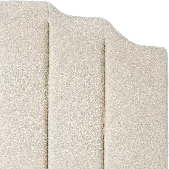 24KF Cream Teddy Fabric Tufted for Queen Upholstered Headboard, Modern Vertical Channel Design Full Headboard with Stepped Silhouette Top Edge, 6026-Q-Teddy Cream