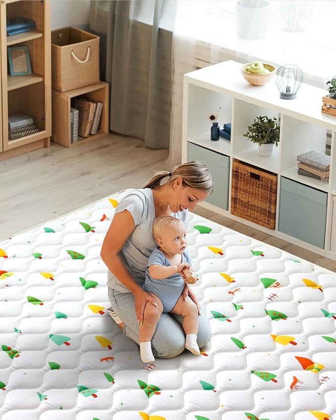 Odorless Premium Foam Baby Play Mat 79" x 71", Soft Microfiber Fabric Crawling Mat for Floor- Comfortable and Hypoallergenic, Non-Slip Cushioned Floor Playpen mat for Infants,Babies,Toddlers
