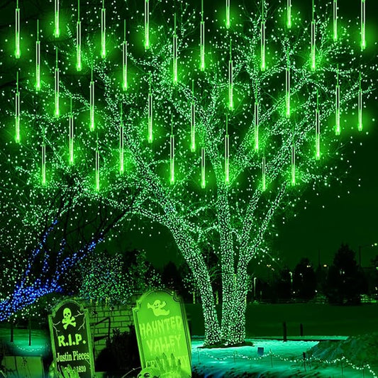 Kwaiffeo Halloween Lights Outdoor, Meteor Shower Lights for Xmas Halloween Decorations Outdoor Party St. Patrick's Day, UL Plug, Green