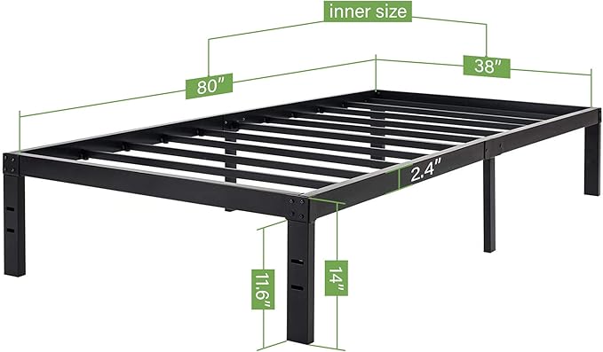45MinST 14 Inch Reinforced Platform Bed Frame/3500lbs Heavy Duty/Easy Assembly Mattress Foundation/Steel Slat/Noise Free/No Box Spring Needed, Twin XL