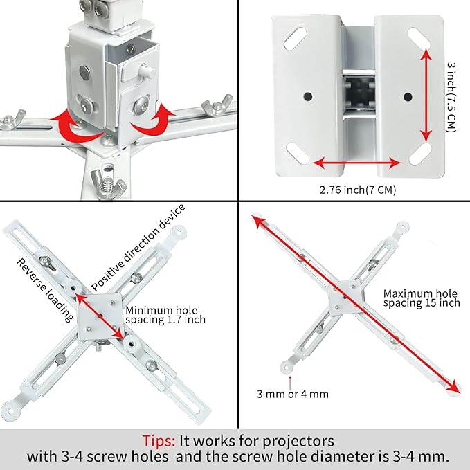 Projector Mount Wall or Ceiling Projection Mount Bracket with Adjustable Height and Extendable Arms Mounts for Home and Office Projector