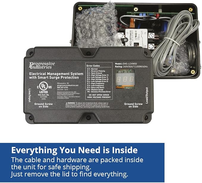 Progressive Industries EMS-LCHW50 Heavy Duty RV Surge Protector, Black, 50 Amp